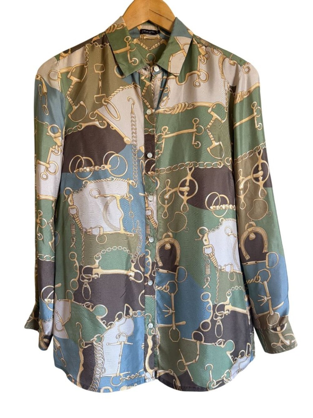 J. McLaughlin Silk Blend Horse bit Bridal Chain Equestrian Shirt